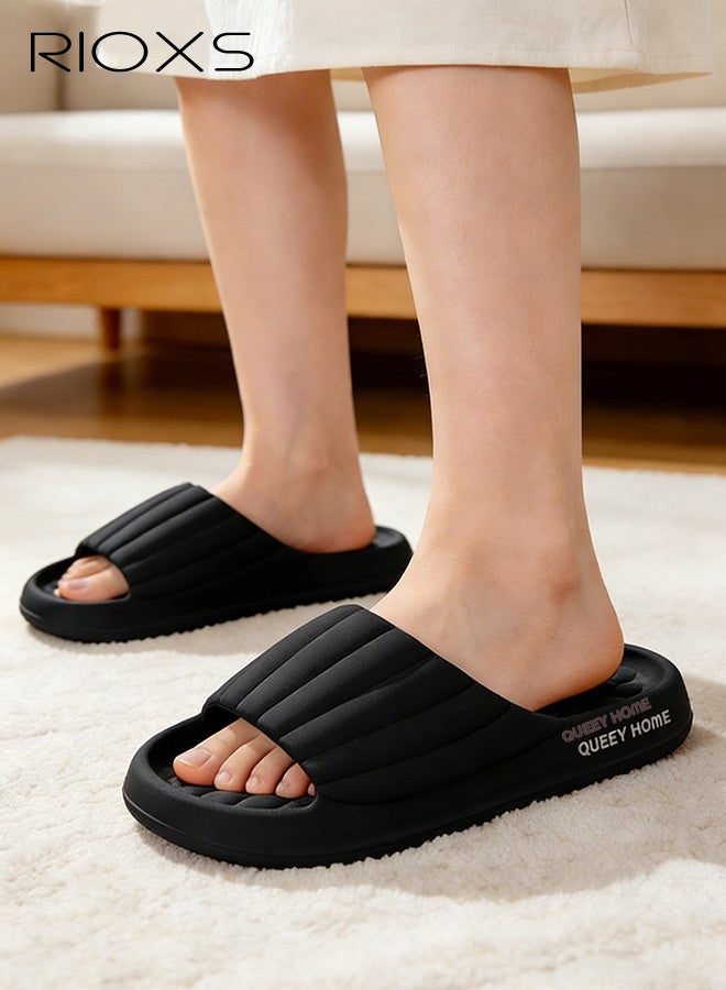 RIOXS Unisex Sponge Slippers, Soft EVA Indoor Slippers for Women and Men, Non Slip Shower Slide Comfy Sole Slippers, Slip-Resistant Bathroom Shower Slippers, Lightweight Bath Open-toed Flats, Unisex Slide Slipper for Home/ Backyard/ Beach/ Pool/ Travel/ College Dormitory, Comfort Footwear Classic Black - Image 1